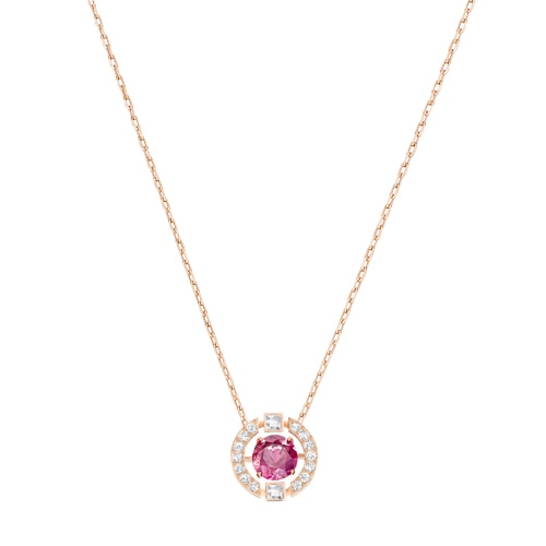Sparkling Dance Round Necklace, Red, Rose gold plating 5279421