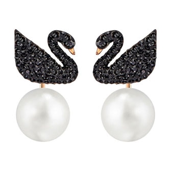 Iconic Swan Pierced Earring Jackets, Black, Rose Gold Plating 5374126