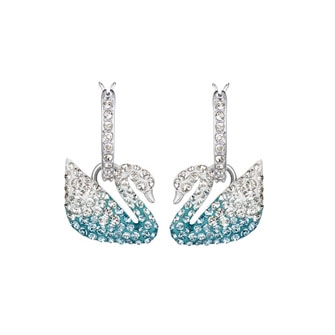 ICONIC SWAN PIERCED EARRINGS, MULTI-COLORED, RHODIUM PLATED 5512577